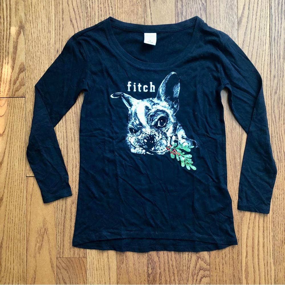 Abercrombie & Fitch Black Long-Sleeve Tee Frenchie Dog Graphic Girl’s Size XL - Picture 9 of 9